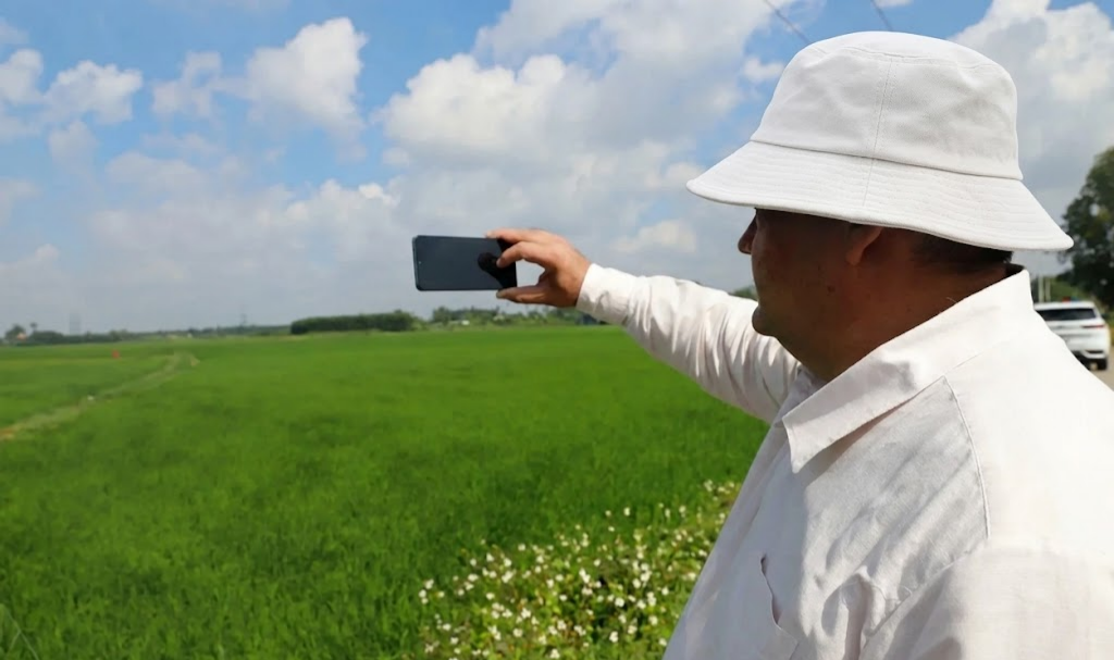 đã liên tục dùng điện thoại ghi lại hình ảnh cánh đồng rộng mênh mông bao la bát ngát tại xã Bình Hòa huyện Vĩnh Cửu tỉnh Đồng Nai
